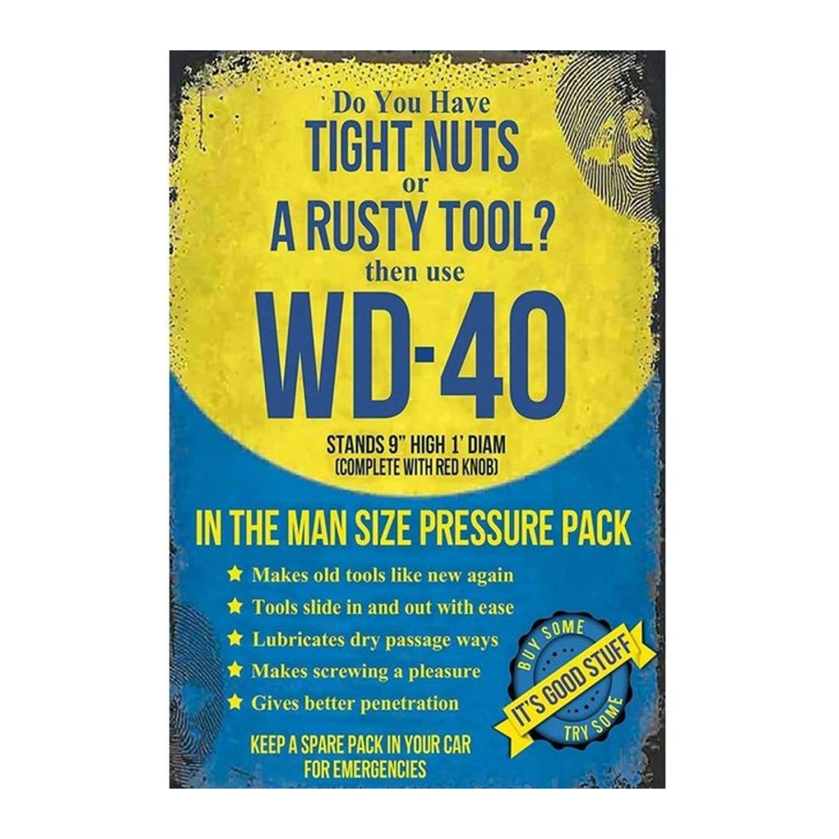 WD-40 Metallschild Vintage Dekoration für Garage und Werkstatt, mehrfarbig, B: 30,5 cm, H: 20,3 cm - Bild 1