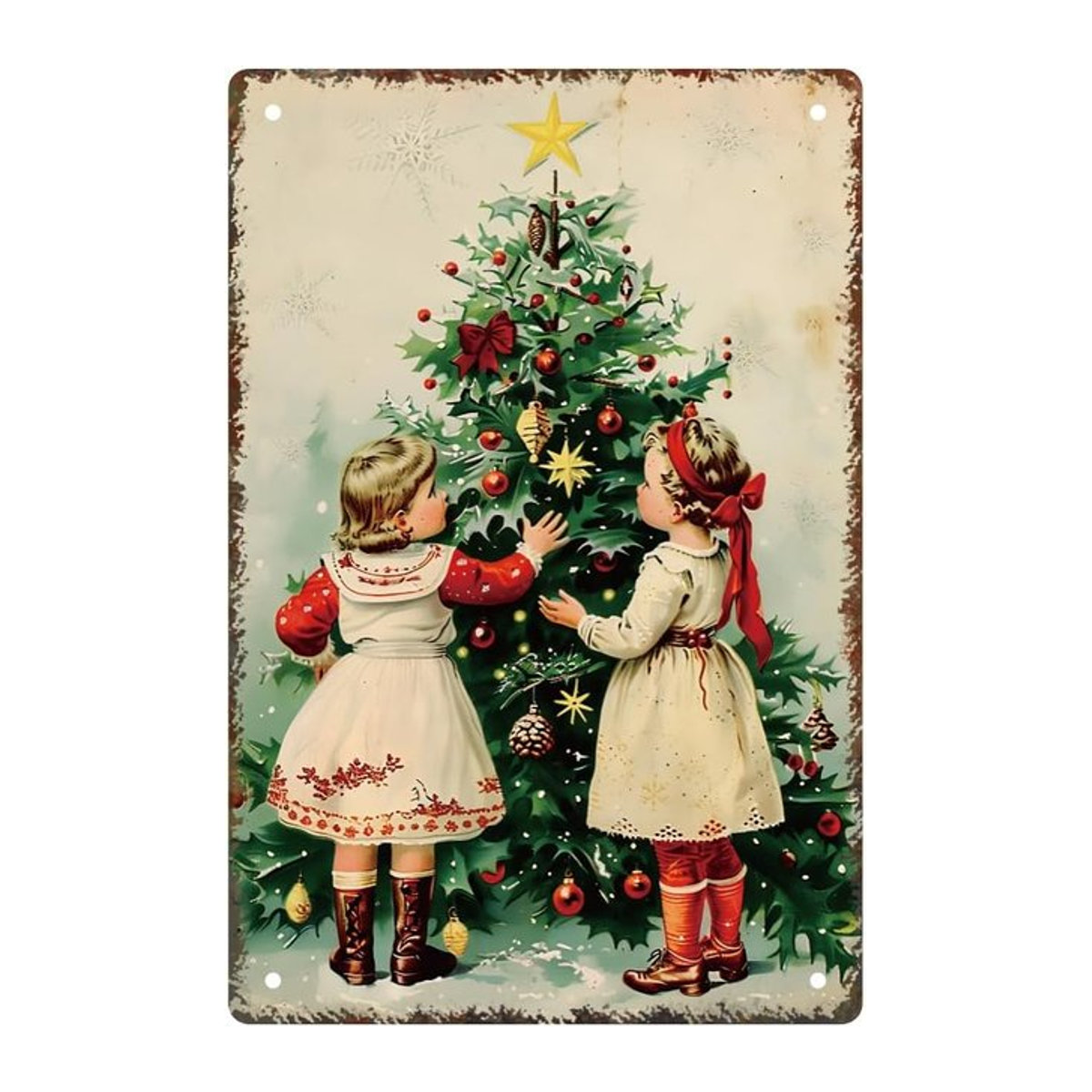 WEBEEDY Weihnachten Schwester Vintage Zinn Schild, Retro Metall Wandkunst Poster in Weiß und Mehrfarbig, B/H: 30 x 20 cm - Bild 1