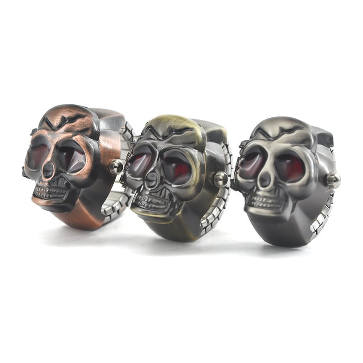 Wecin Unisex Ring Uhr mit kreativem Schädel-Design und Quarzwerk in Gold und Mehrfarbig - Bild 1