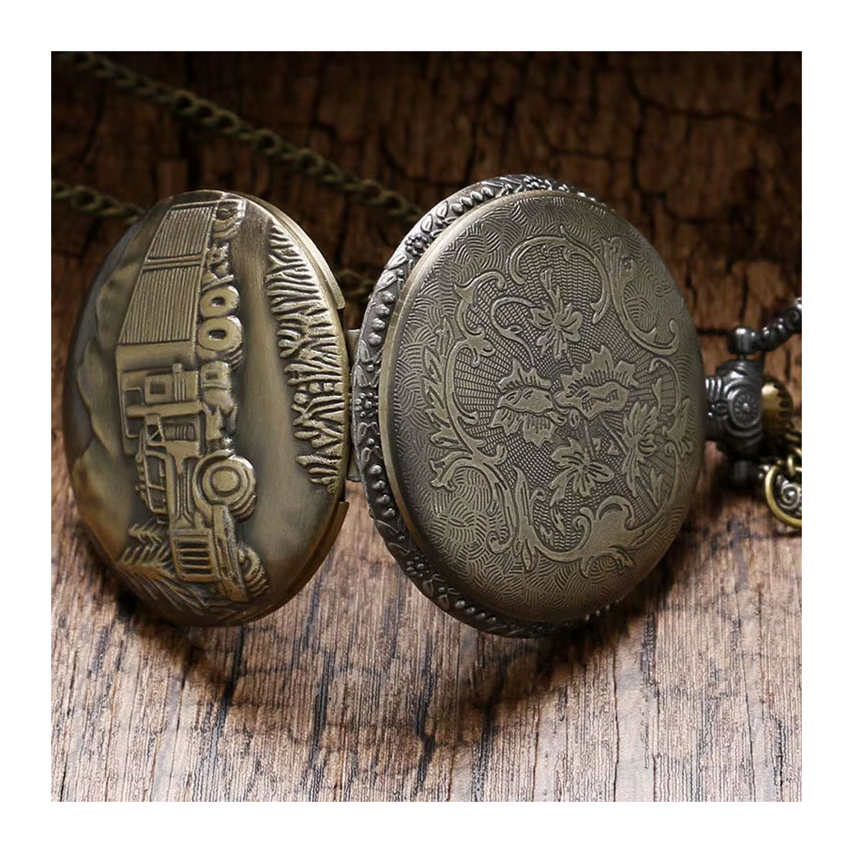Wecin Vintage Quarz Taschenuhr für Herren im Oldtimer Design aus Metall in Bronze und Gold/Braun - Bild 1