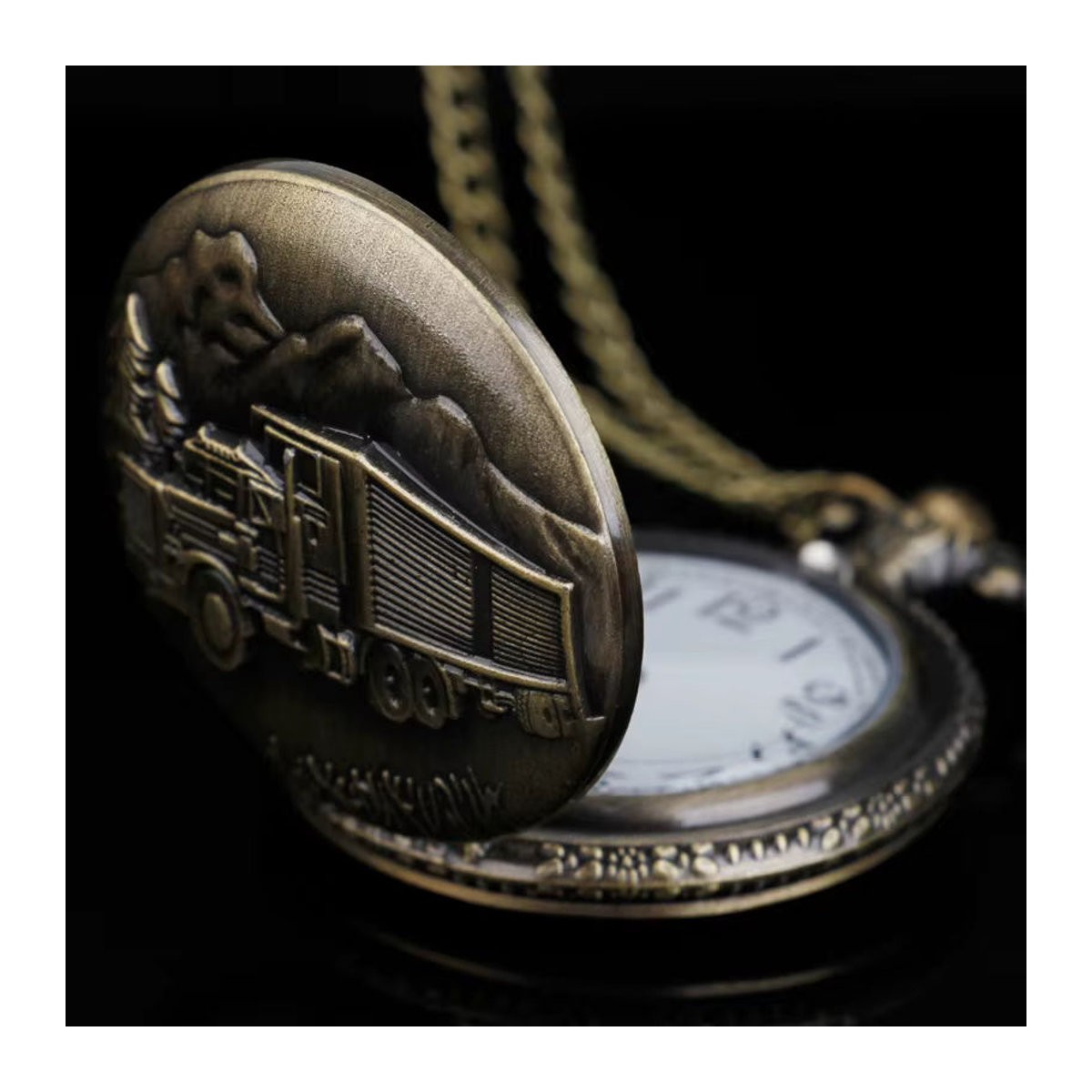 Wecin Vintage Quarz Taschenuhr für Herren im Oldtimer Design aus Metall in Bronze und Gold/Braun - Bild 4