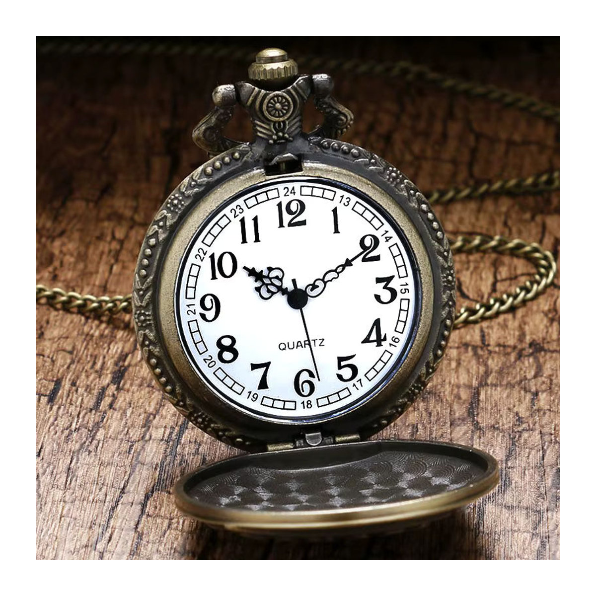 Wecin Vintage Quarz Taschenuhr für Herren im Oldtimer Design aus Metall in Bronze und Gold/Braun - Bild 5