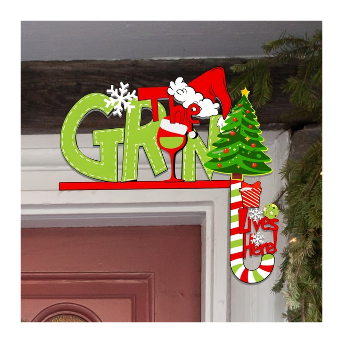Weclocme Whoville Weihnachtsdekoration Eckrahmen für die Weihnachtstür in Grün und Mehrfarbig - Bild 1