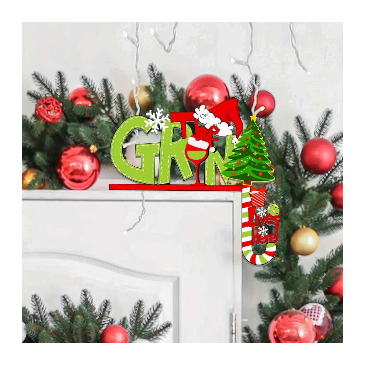 Weclocme Whoville Weihnachtsdekoration Eckrahmen für die Weihnachtstür in Grün und Mehrfarbig - Bild 3