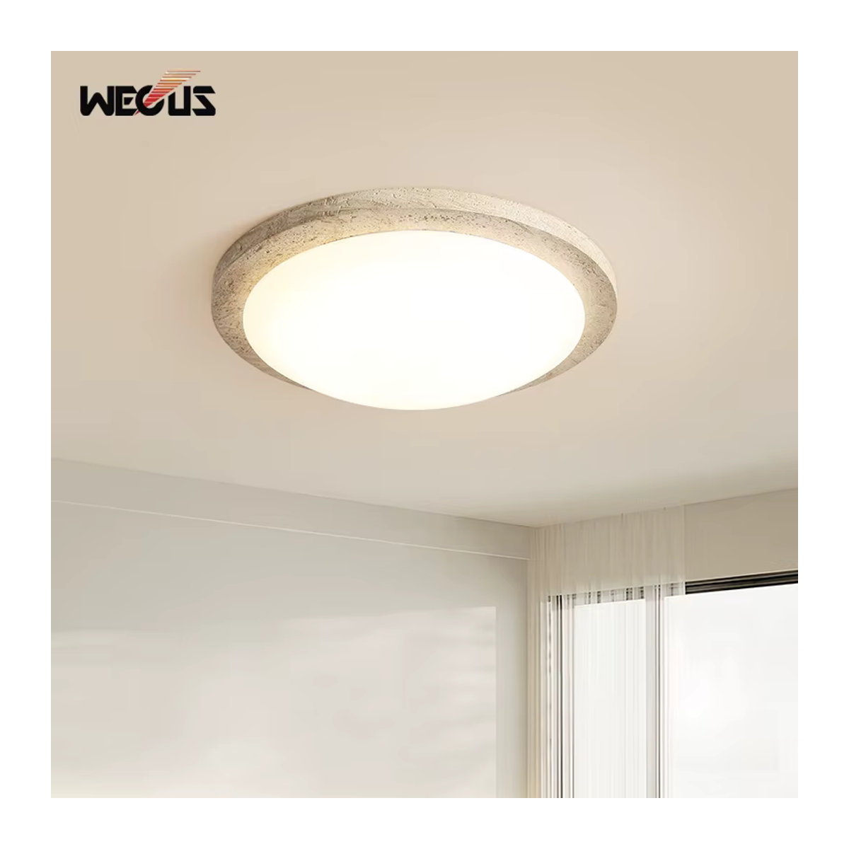 WECUS Japanische Wabi Sabi LED Deckenleuchte aus Naturstein in Beige für Wohnzimmer Kinderzimmer und Korridor - Bild 2