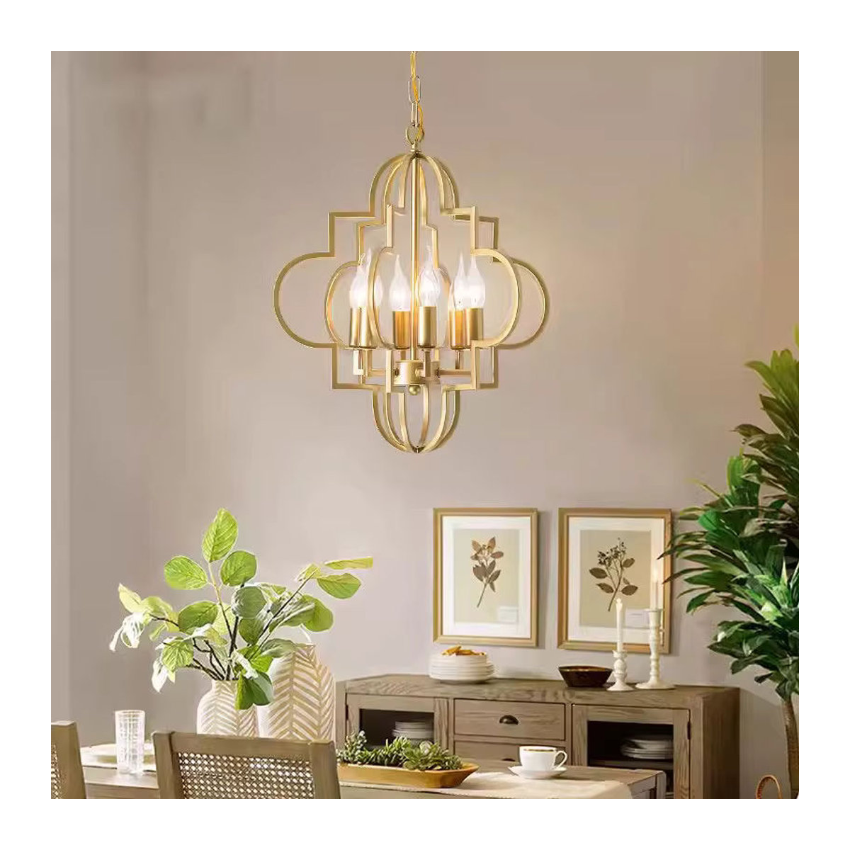 Wecus Kronleuchter in Gold im Vintage-Design aus Metall für Wohnzimmer, Esszimmer und Küche - Bild 2