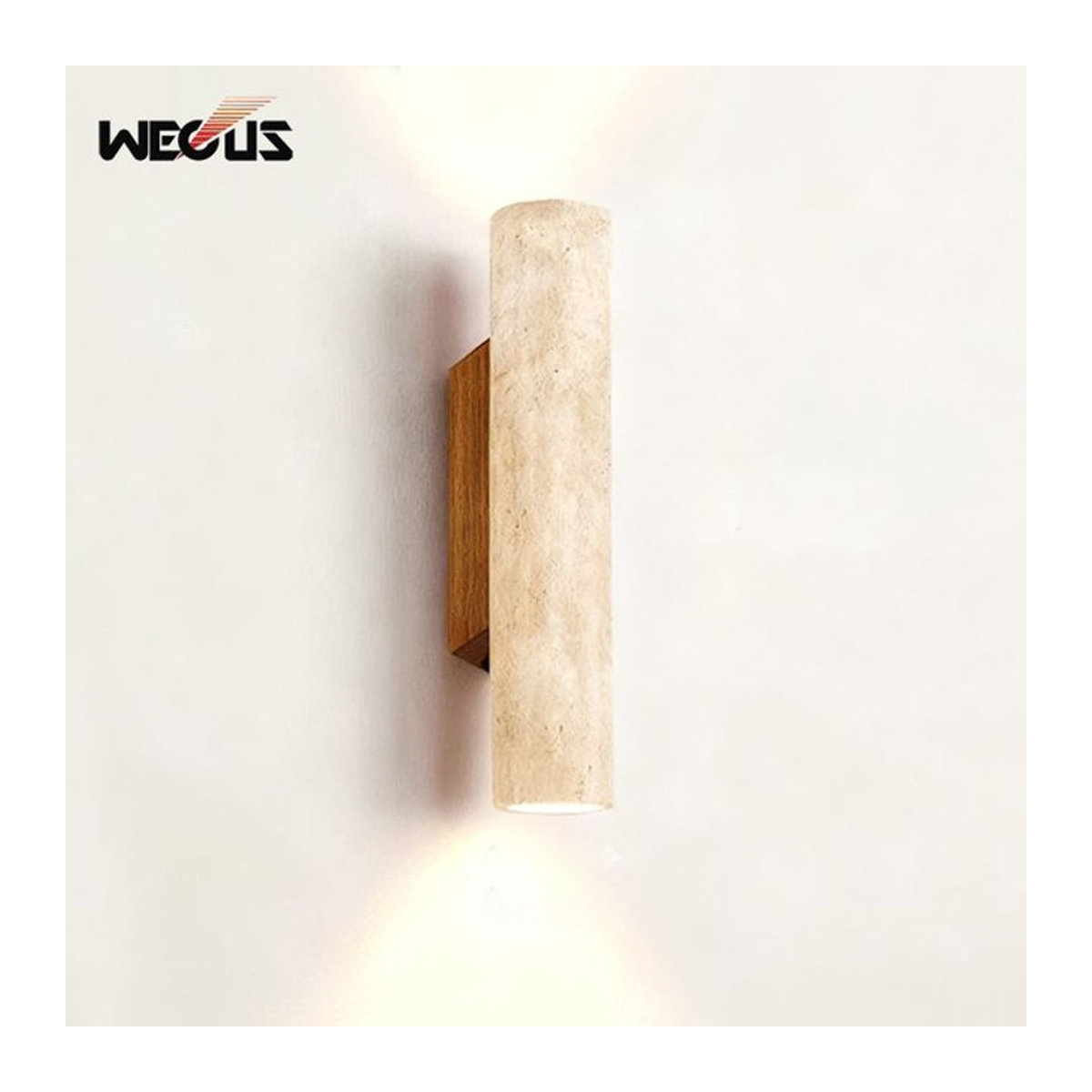 Wecus LED Wandleuchte aus gelbem Travertin Naturstein im Wabi Sabi Design für Schlafzimmer und Esszimmer - Bild 1