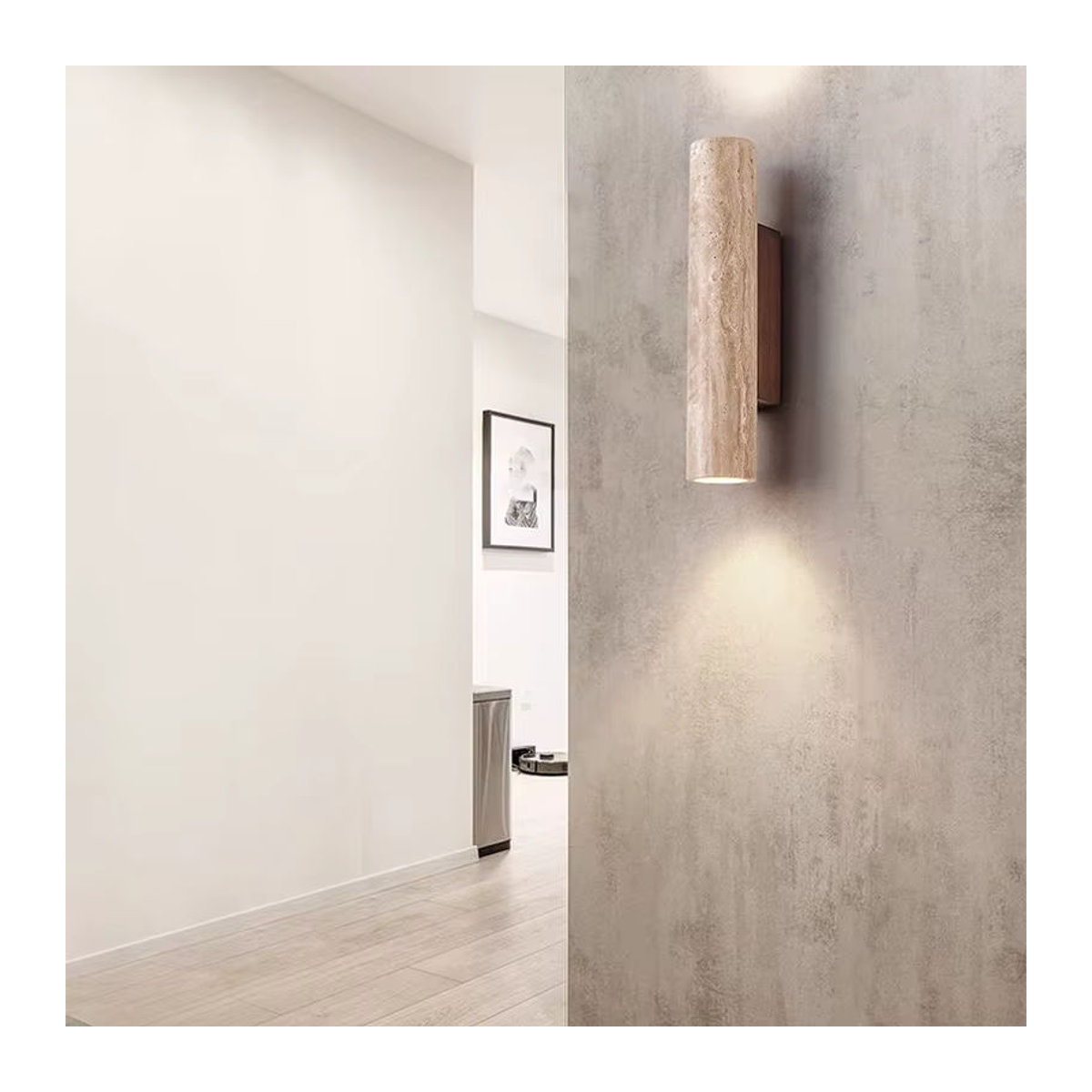 Wecus LED Wandleuchte aus gelbem Travertin Naturstein im Wabi Sabi Design für Schlafzimmer und Esszimmer - Bild 3