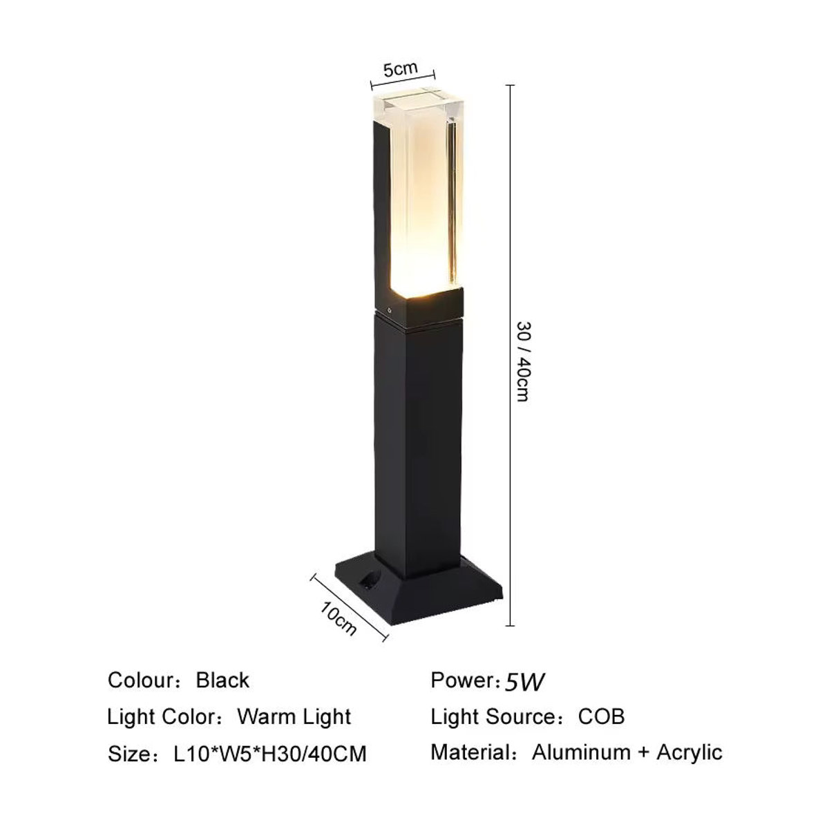 Wecus Moderne LED Pollerleuchte aus Aluminium in Schwarz, IP65 Wasserdicht, 5W Outdoor Gartenleuchte - Bild 4
