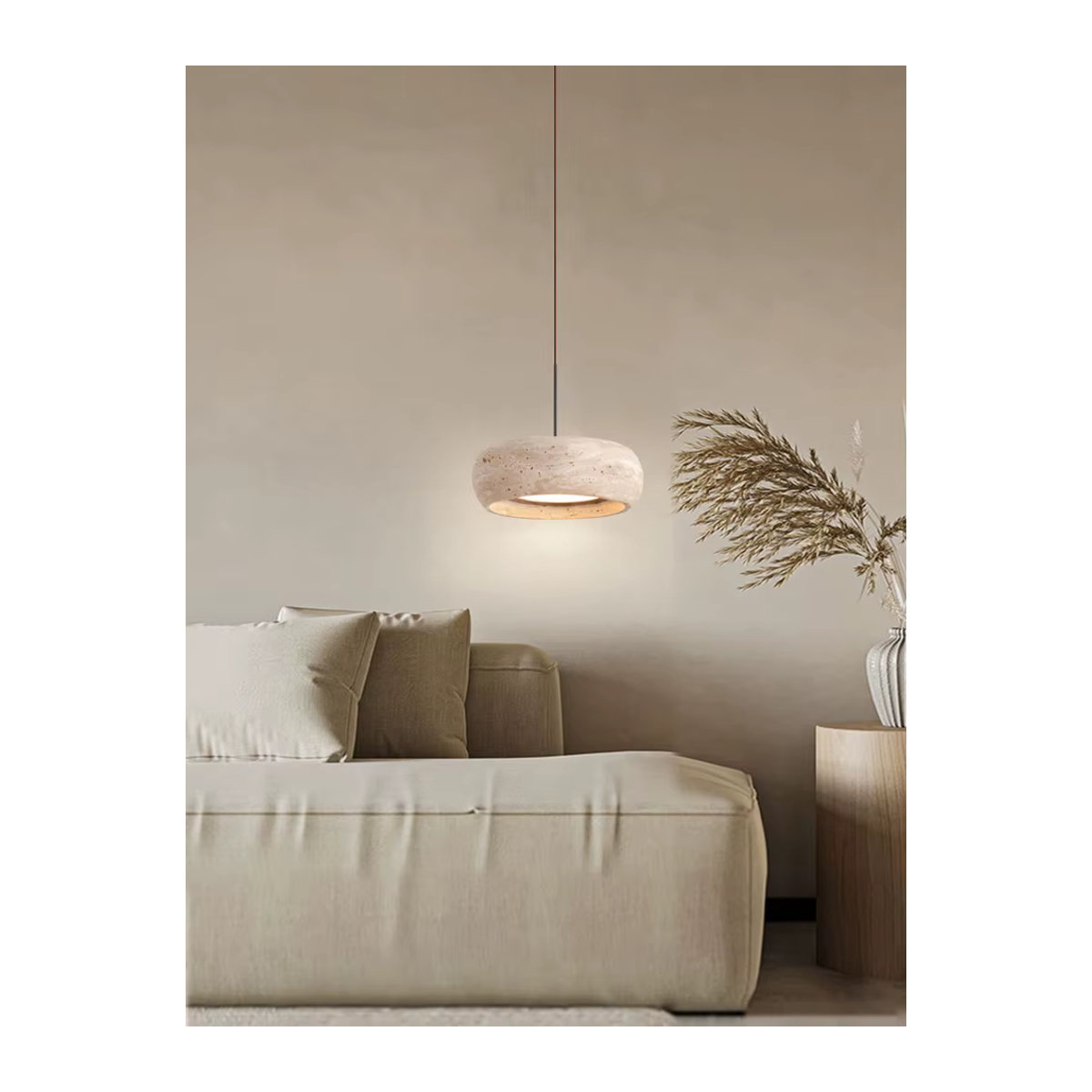 Wecus Pendelleuchte im japanischen Wabi Sabi Stil aus Stein in Beige für Schlafzimmer, Küche und Esszimmer - Bild 3