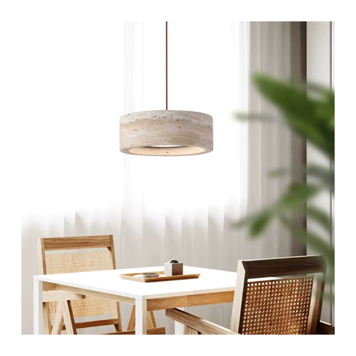 WECUS Vintage LED Pendelleuchte im Wabi Sabi Stil aus Naturstein in Beige für Schlafzimmer und Restaurant - Bild 3