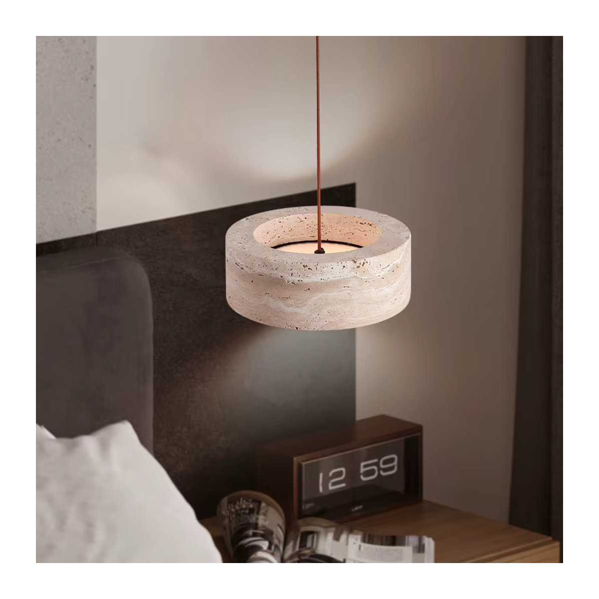 WECUS Vintage LED Pendelleuchte im Wabi Sabi Stil aus Naturstein in Beige für Schlafzimmer und Restaurant - Bild 4