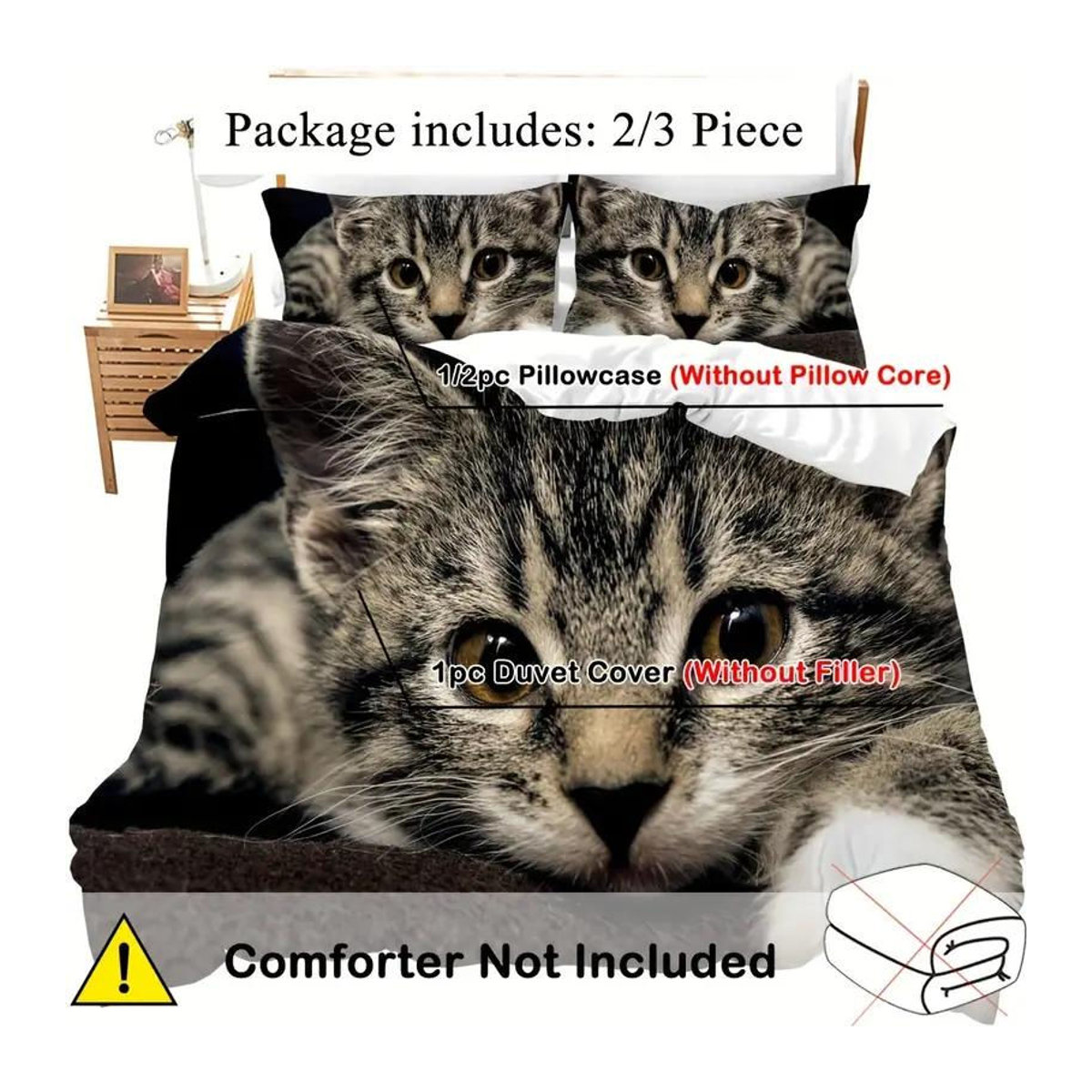 Weiche Bettwäsche mit 3D-Katzenmotiv inklusive Kissenbezug, Schwarz, B/H: 135 x 200 cm - Bild 3