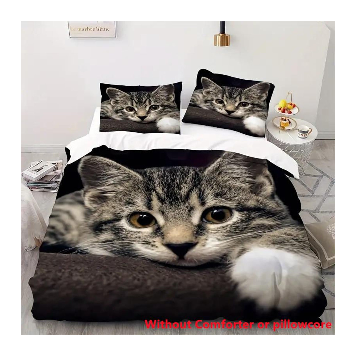 Weiche Bettwäsche mit 3D-Katzenmotiv inklusive Kissenbezug, Schwarz, B/H: 135 x 200 cm - Bild 5