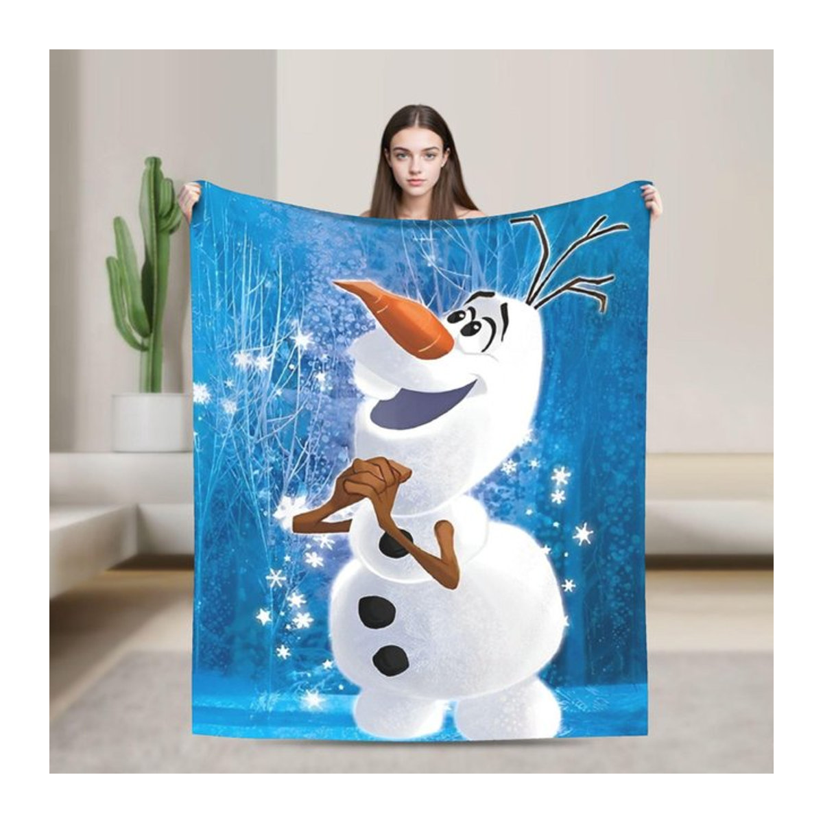 Weiche Flanell Tagesdecke Frozen Olaf Cartoon Design in Blau, B/T/H: 150 x 200 cm - Bild 1