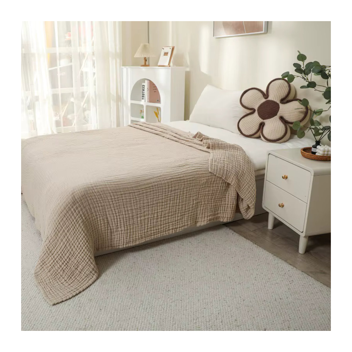 Weiche Musselin Baby Decke aus 6-lagiger Baumwolle Gaze in Weiß oder Beige, B/B: 150 x 200 cm - Bild 3