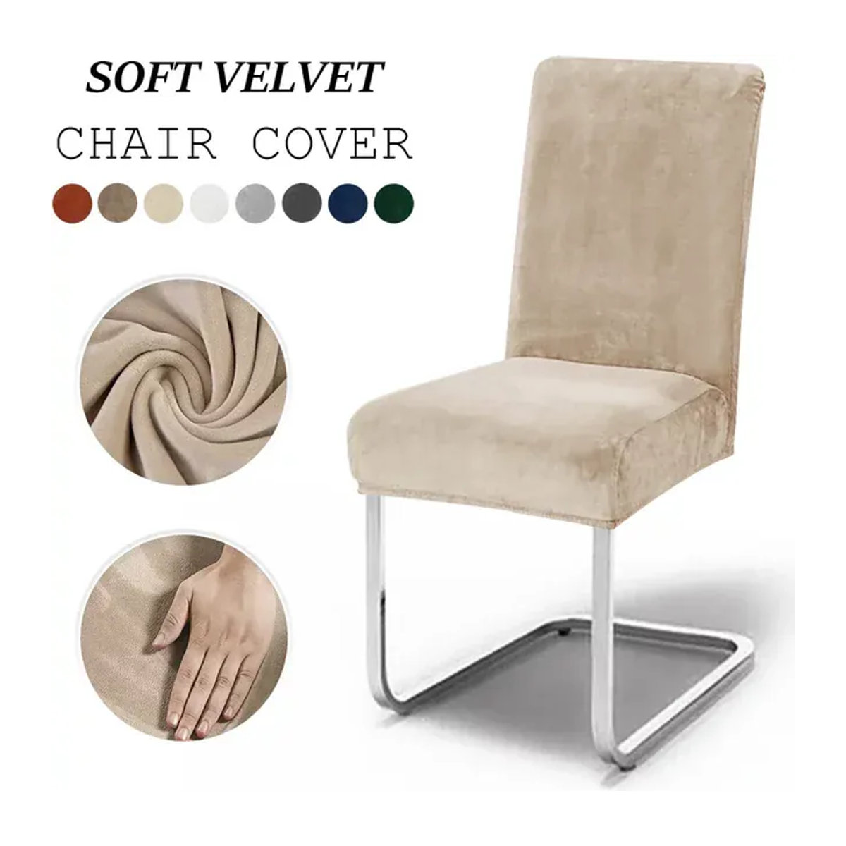 Weiche Samt Stuhlbezüge aus Stretch-Material für Esszimmerstühle und Bürostühle in Schwarz oder Beige - Bild 1