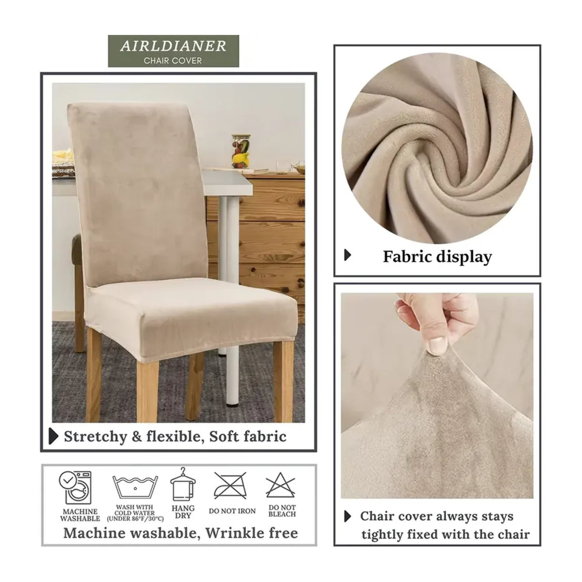 Weiche Samt Stuhlbezüge aus Stretch-Material für Esszimmerstühle und Bürostühle in Schwarz oder Beige - Bild 3