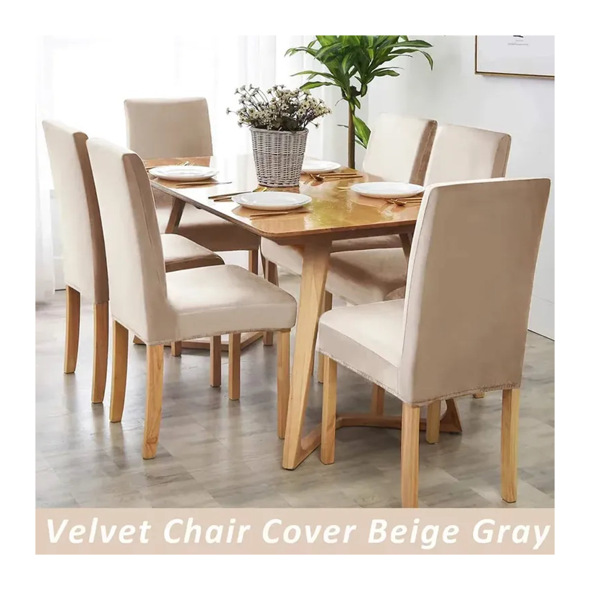 Weiche Samt Stuhlbezüge aus Stretch-Material für Esszimmerstühle und Bürostühle in Schwarz oder Beige - Bild 5