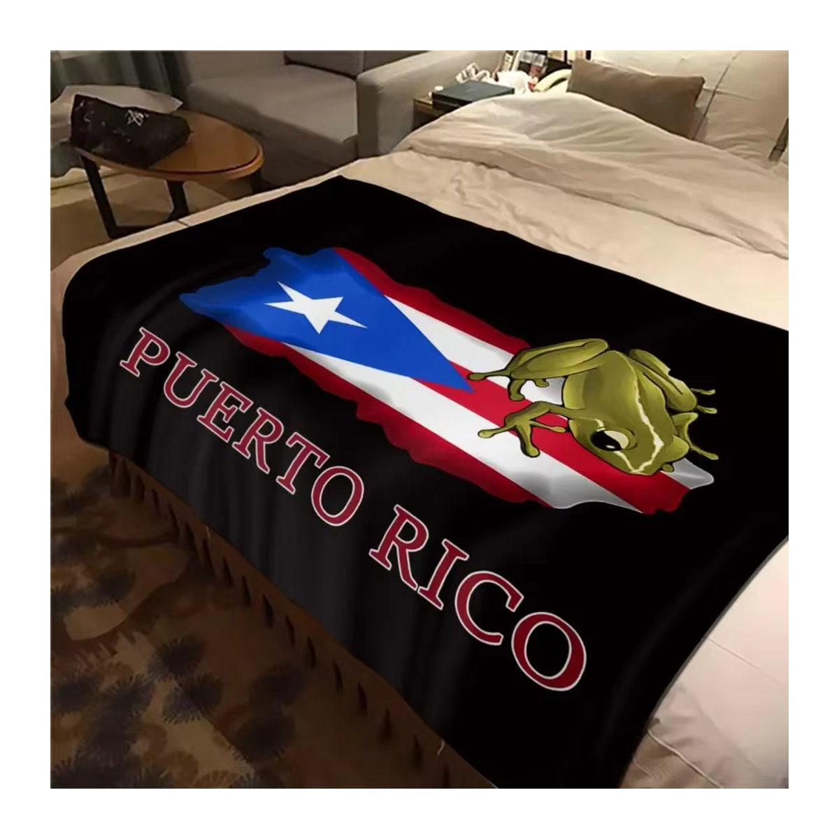 Weiche und warme Flanell-Decke mit Puerto Rico Flagge und Coqui-Frosch-Muster für Auto, Wohnmobil und Reisen - Bild 2