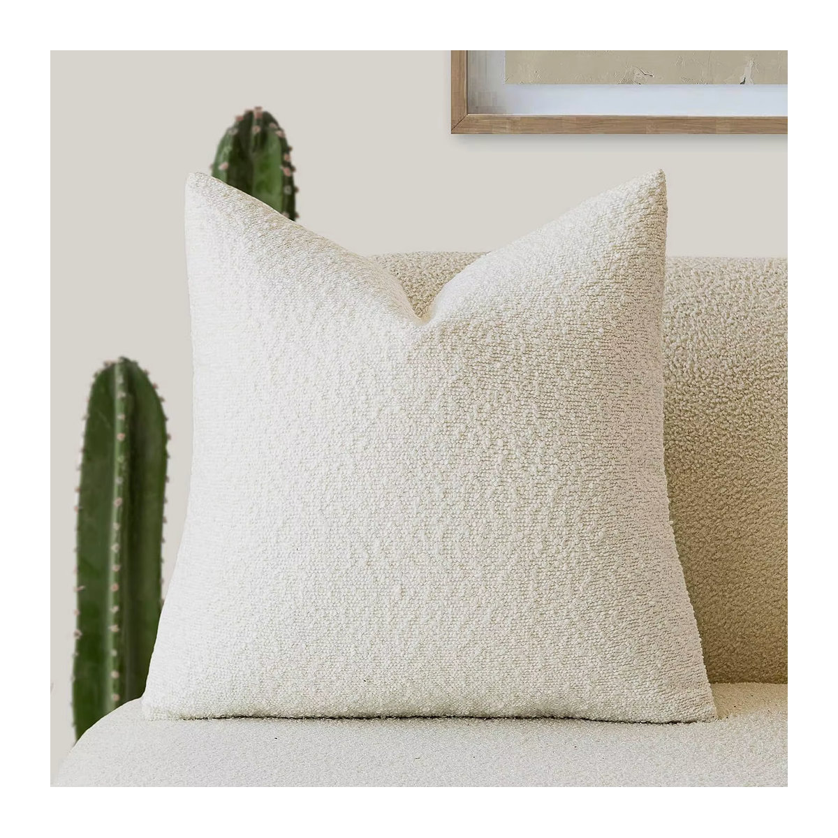 Weicher Boucle Kissenbezug von efundeal in Elfenbein und Grau mit gemütlicher Textur, B/B: 45 x 45 cm - Bild 3