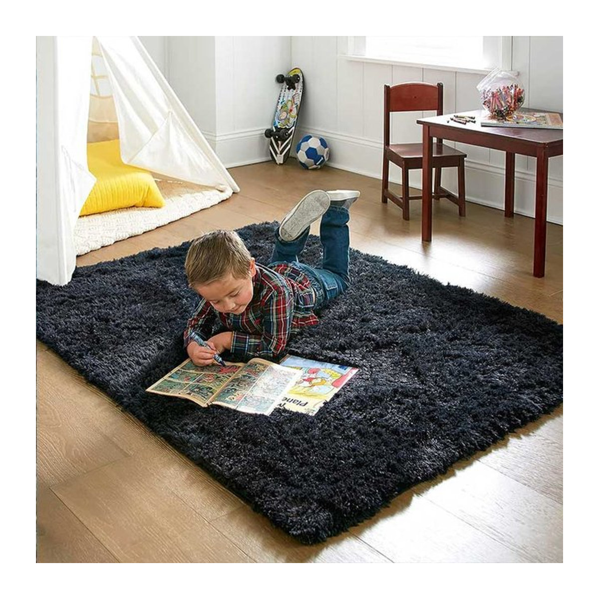 Weicher Shag-Teppich von FORSWAN in Schwarz und Grün für Wohnzimmer und Schlafzimmer - Bild 1
