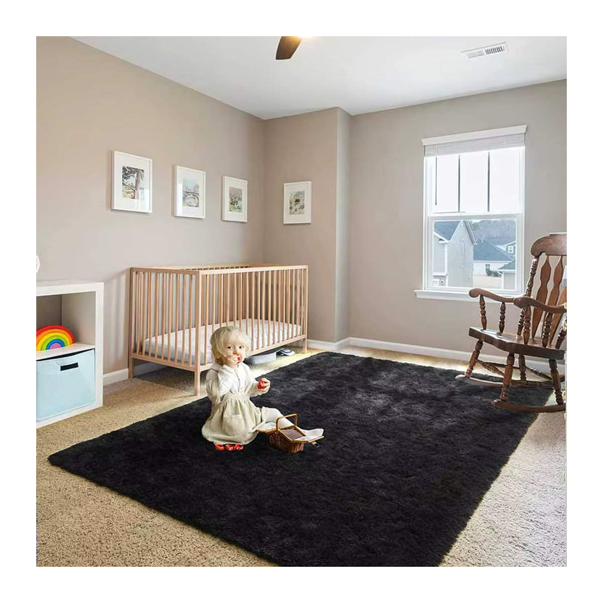 Weicher Shag-Teppich von FORSWAN in Schwarz und Grün für Wohnzimmer und Schlafzimmer - Bild 2