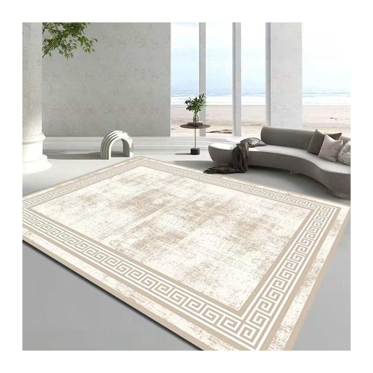 Weicher Teppich Karpetti im europäischen Stil mit Rahmenmuster in Beige, B/T: 230 x 200 cm - Bild 1