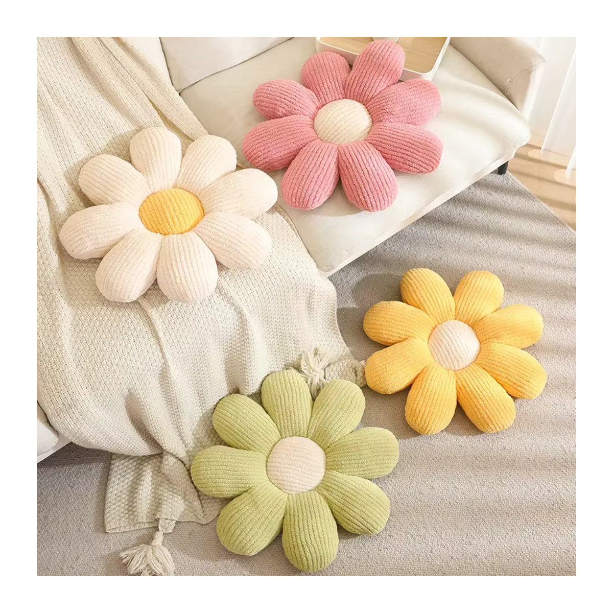 Weiches Gänseblümchen Plüschkissen in Rosa und Mehrfarbig als dekoratives Sitzkissen für Sofa und Stuhl - Bild 4