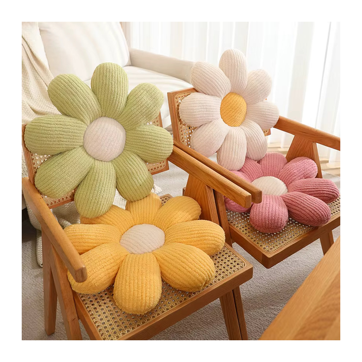 Weiches Gänseblümchen Plüschkissen in Rosa und Mehrfarbig als dekoratives Sitzkissen für Sofa und Stuhl - Bild 5