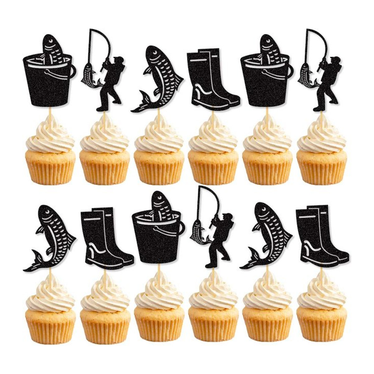WEIGAO 12er Set Angeln Kuchen Topper in Schwarz für Geburtstag und Party Dekoration - Bild 1