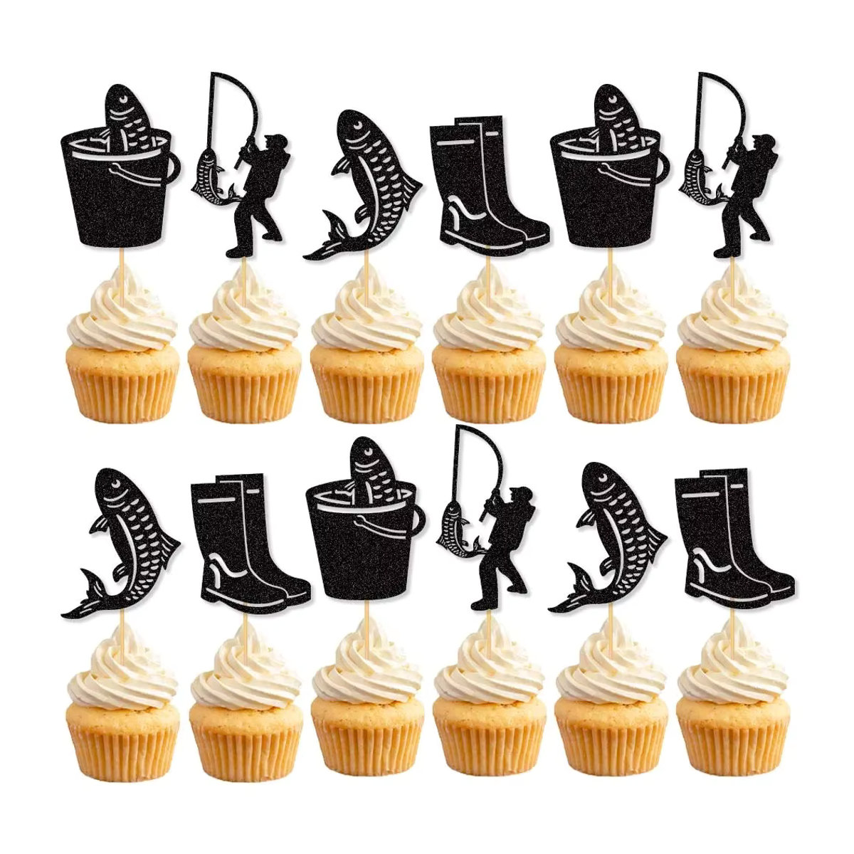 WEIGAO 12er Set Angeln Kuchen Topper in Schwarz für Geburtstag und Party Dekoration - Bild 6