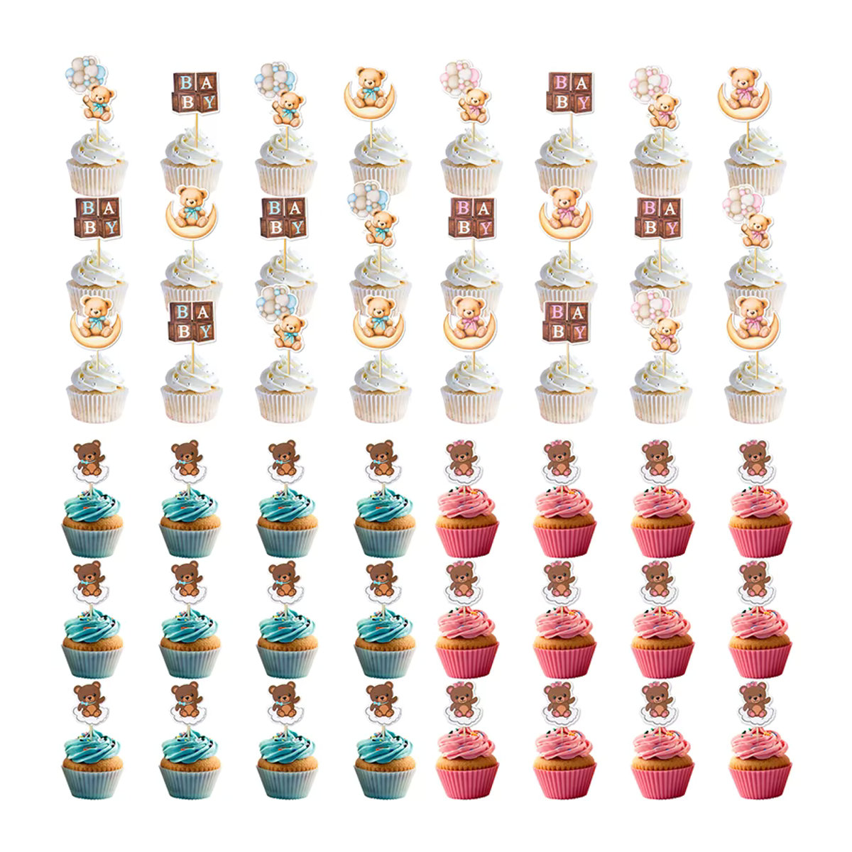 WEIGAO 12er Set Cupcake Picks mit Bär-Motiv aus Papier in Rosa und Blau für Kindergeburtstage und Babypartys - Bild 2