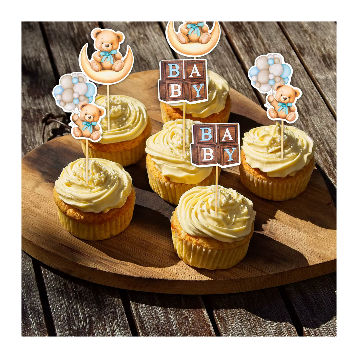 WEIGAO 12er Set Cupcake Picks mit Bär-Motiv aus Papier in Rosa und Blau für Kindergeburtstage und Babypartys - Bild 3