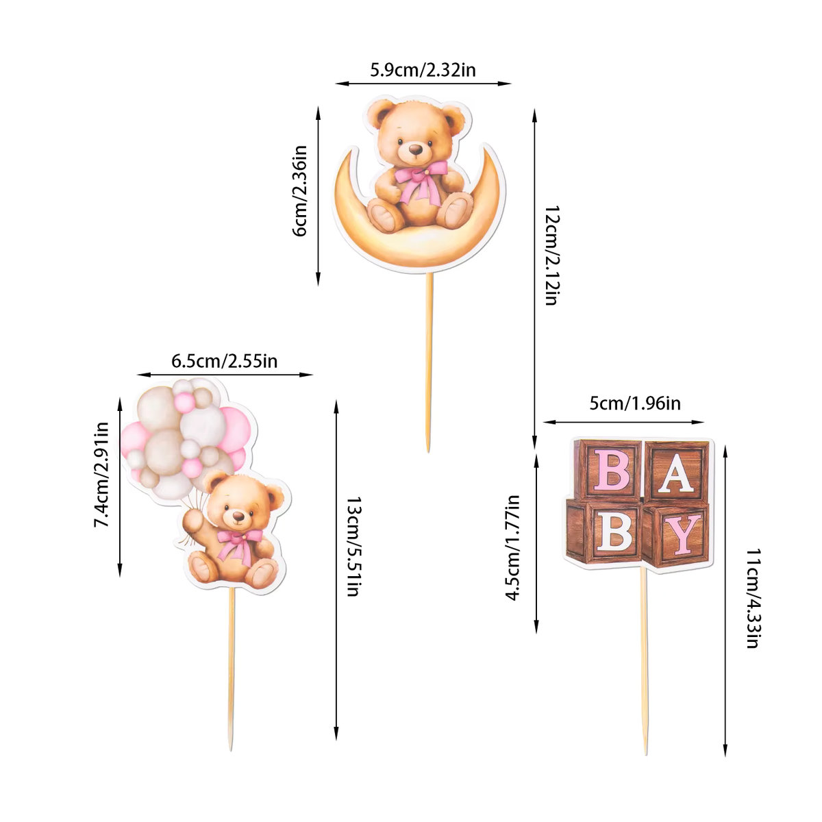 WEIGAO 12er Set Cupcake Picks mit Bär-Motiv aus Papier in Rosa und Blau für Kindergeburtstage und Babypartys - Bild 4