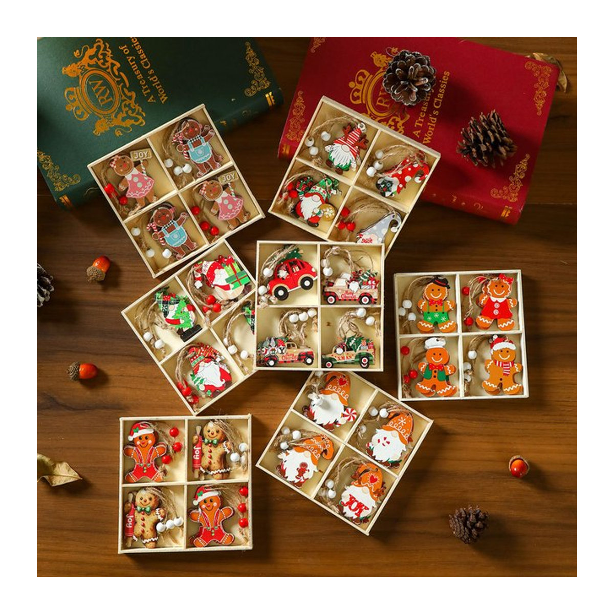 WEIGAO 12er Set Weihnachts-Hängeornamente aus Holz mit Lebkuchenmann und Weihnachtsmann Motiven, mehrfarbig und rustikal - Bild 1