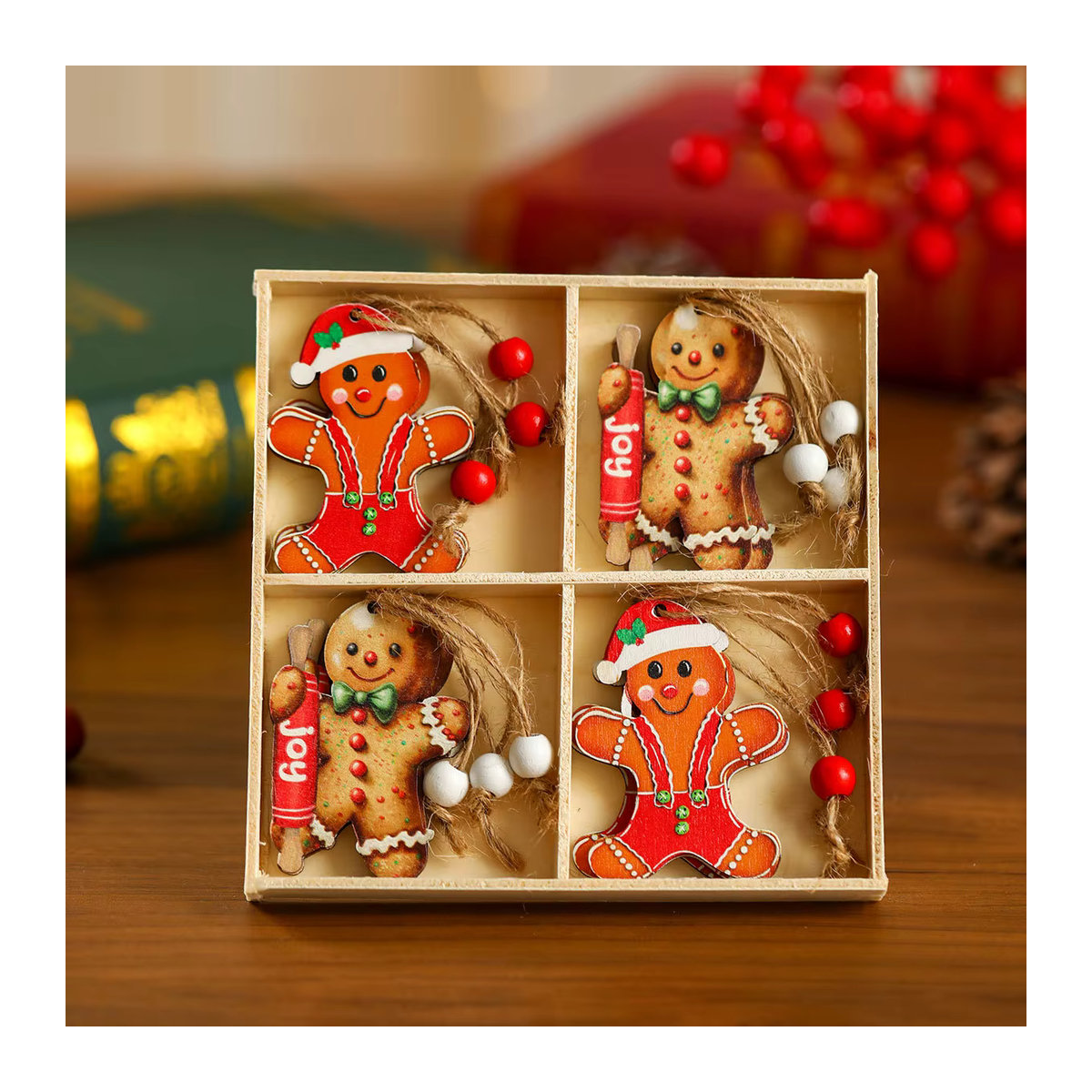 WEIGAO 12er Set Weihnachts-Hängeornamente aus Holz mit Lebkuchenmann und Weihnachtsmann Motiven, mehrfarbig und rustikal - Bild 5