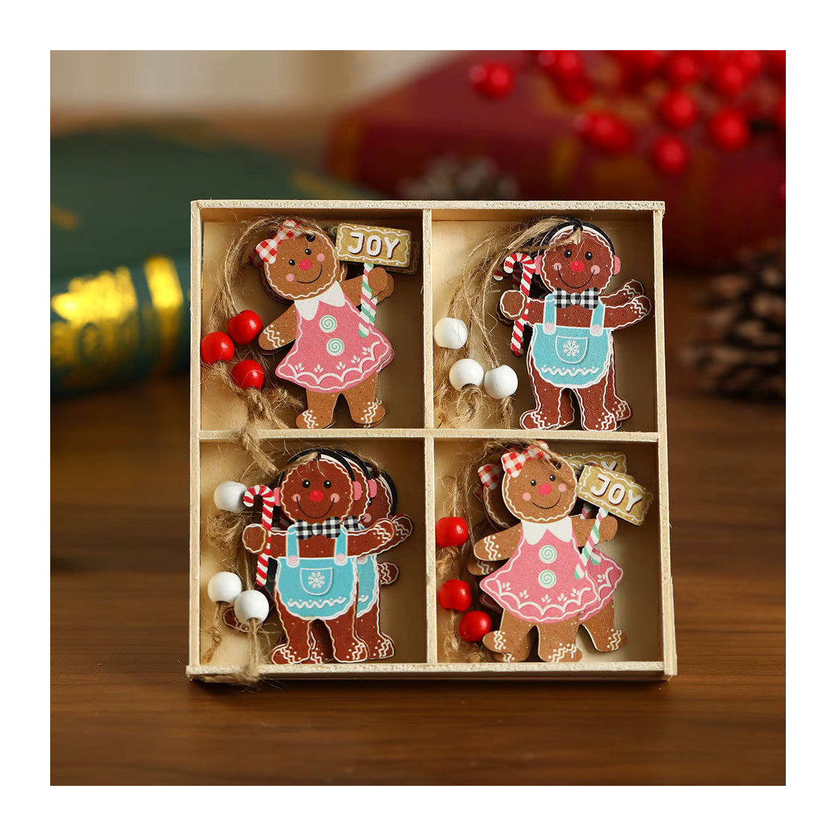 WEIGAO 12er Set Weihnachts-Hängeornamente aus Holz mit Lebkuchenmann und Weihnachtsmann Motiven, mehrfarbig und rustikal - Bild 6