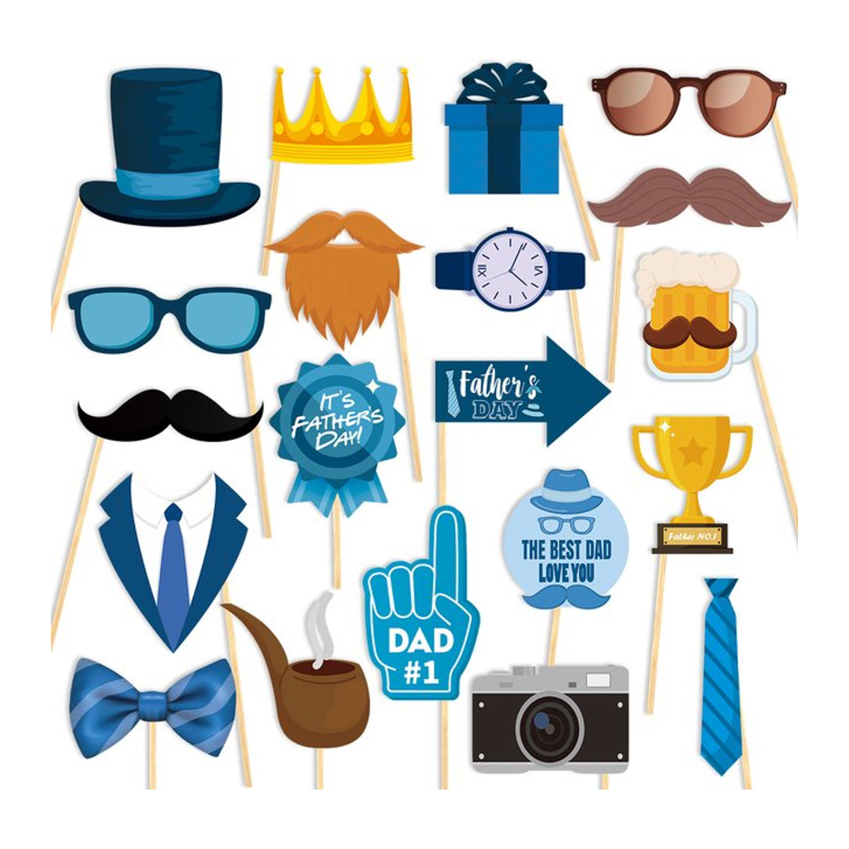WEIGAO 20 Stück Vatertags Fotokabinen Requisiten in Mehrfarbig für deine Party mit Wir lieben Papa Thema und lustigen Selfie-Motiven aus Papier - Bild 1