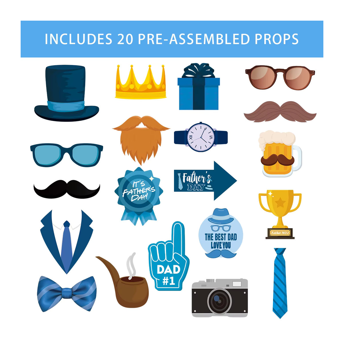 WEIGAO 20 Stück Vatertags Fotokabinen Requisiten in Mehrfarbig für deine Party mit Wir lieben Papa Thema und lustigen Selfie-Motiven aus Papier - Bild 4
