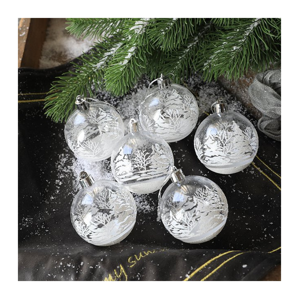 WEIGAO 6er Set transparente Glas Weihnachtskugeln mit Schneeflocken als Hängeornamente in Weiß - Bild 1