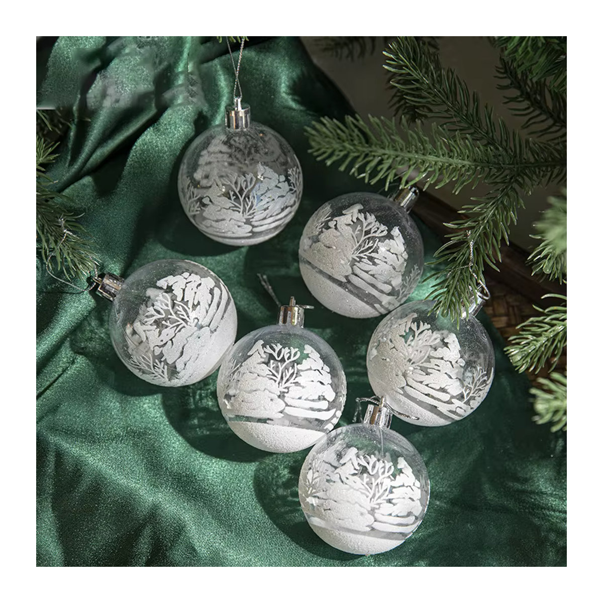 WEIGAO 6er Set transparente Glas Weihnachtskugeln mit Schneeflocken als Hängeornamente in Weiß - Bild 3