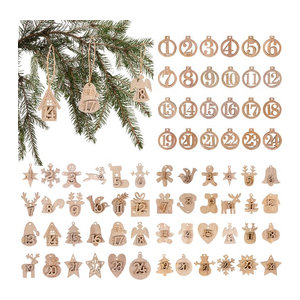 WEIGAO Adventskalender Holz Anhänger mit Zahlen 1-24 für DIY Weihnachtsornamente in Braun und Beige im skandinavischen Design