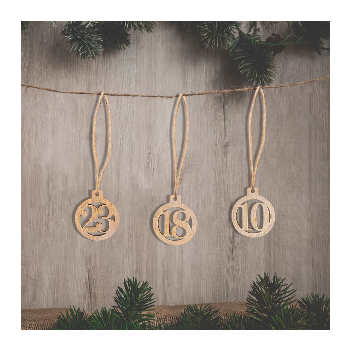 WEIGAO Adventskalender Holz Anhänger mit Zahlen 1-24 für DIY Weihnachtsornamente in Braun und Beige im skandinavischen Design - Bild 5