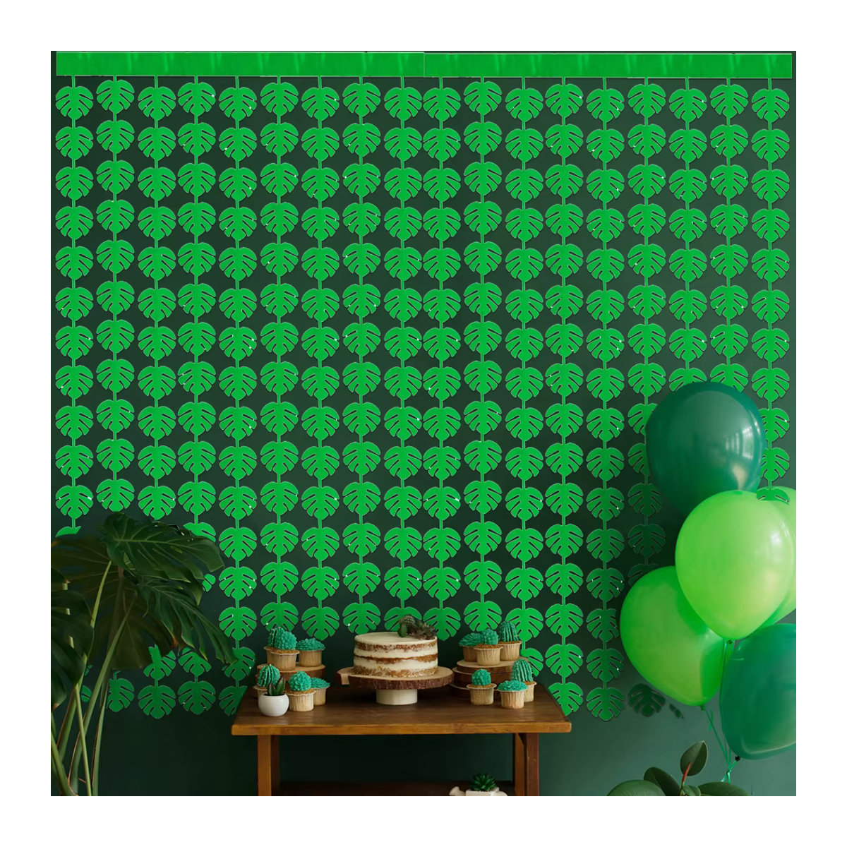 WEIGAO Folienfransen-Vorhang mit grünen Palmblättern für tropische Luau, Safari und Hawaiian Aloha Partys, Höhe: 200 cm - Bild 2