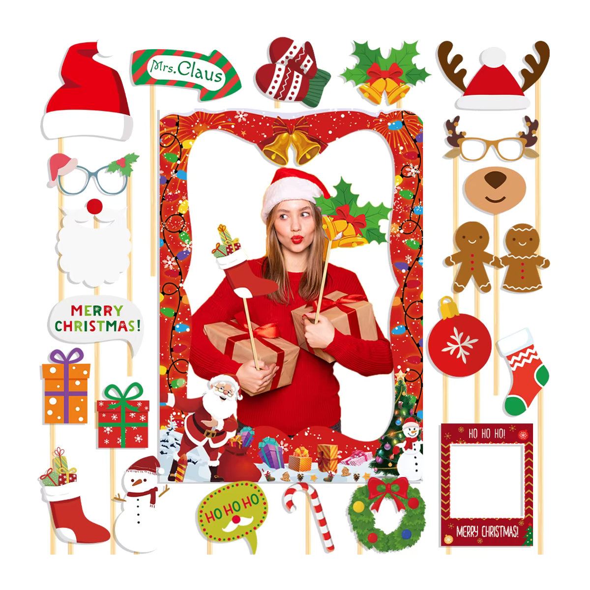 WEIGAO Foto-Requisiten Rahmen aus Papier für Weihnachten mit Weihnachtsmann, Weihnachtsbaum und Elch, mehrfarbig - Bild 2