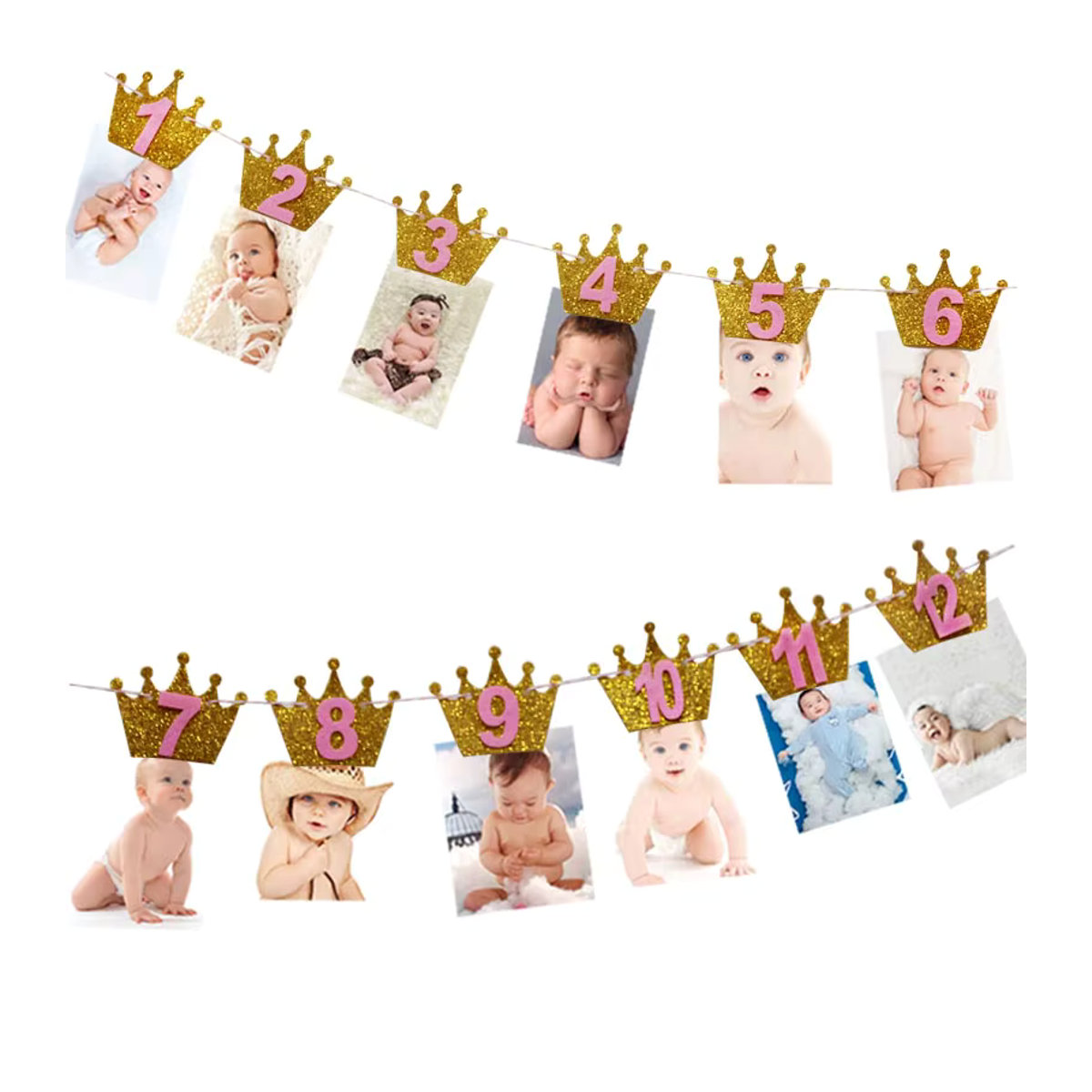 WEIGAO Fotogirlande für den ersten Geburtstag deines Babys in Beige mit Holz-Clips und Schnur zur Dekoration der 12 Monate als Fotodisplay - Bild 5