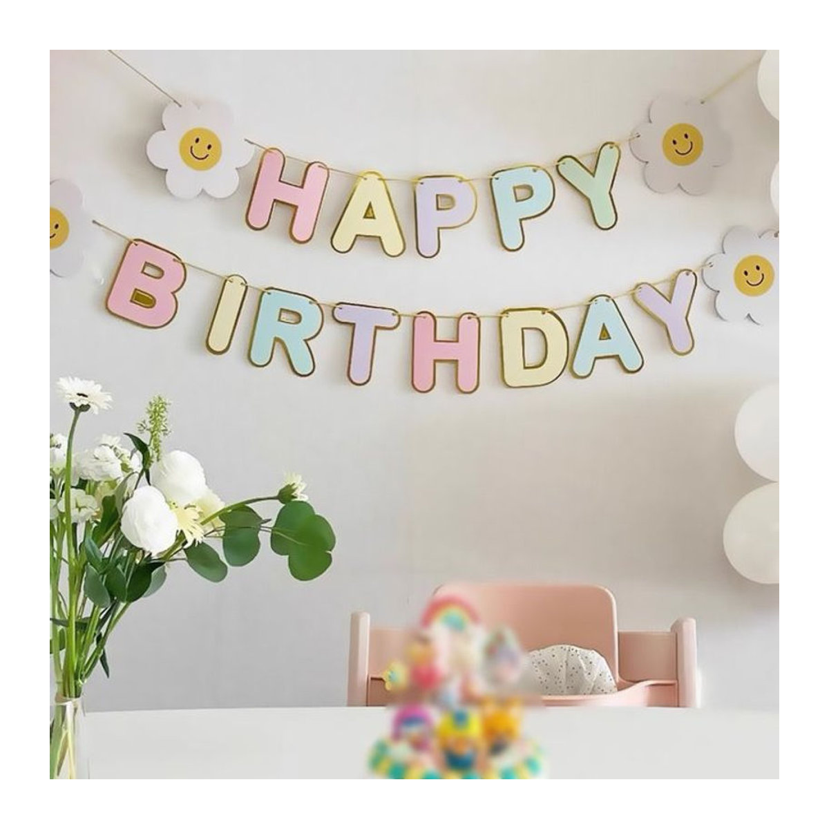 WEIGAO Geburtstag Wimpelkette mit weißem Gänseblümchen, florale Party-Dekoration aus Papier, mehrfarbige Girlande für Kinder und Erwachsene - Bild 1