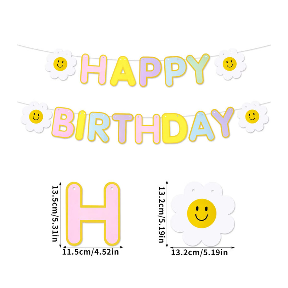 WEIGAO Geburtstag Wimpelkette mit weißem Gänseblümchen, florale Party-Dekoration aus Papier, mehrfarbige Girlande für Kinder und Erwachsene - Bild 2