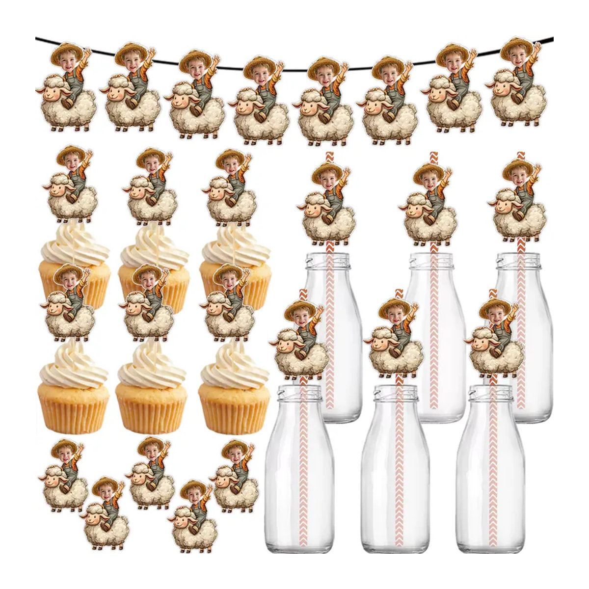 WEIGAO Geburtstagsparty-Dekorationsset Bauernhof Thema mit Schäferhund Banner Geschenkaufklebern und Kuchendekoration in Mehrfarbig - Bild 2